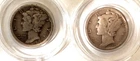 Silver Mercury Dimes - 1917s and 1929d - exc detail - encased