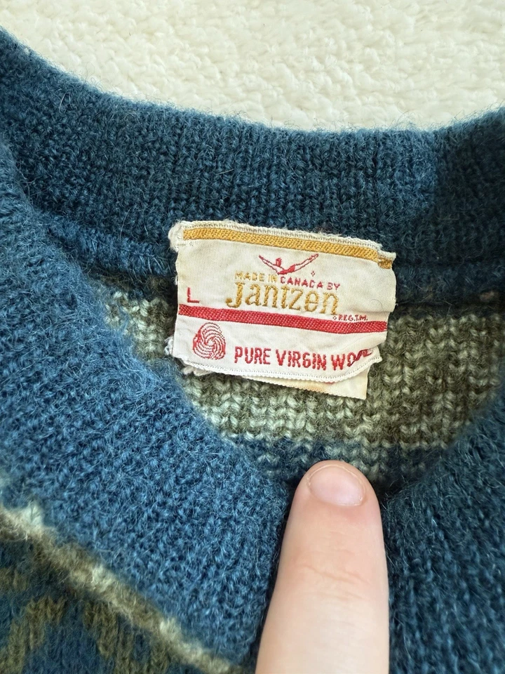 Suéter Vintage Jantzen 1960’s Pura Lana Virgen Estilo Cosby Mujer’s Grande Foto 3 de 4