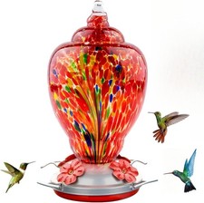 Hummingbird Feeder for Outdoors Patio Large 32 Ounces Colorful Hand Blown Gla...