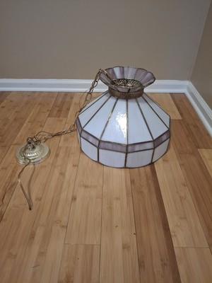 Vintage Tiffany-style Swag Lamp feat. a Dodecagon, stained-glass shade (HANGING)
