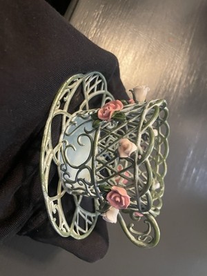 VTG Retired Partylite Enchanted Rose Teacup & Saucer Metal Wire Candle Holder(1)