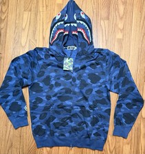FELPA CON CAPPUCCIO FULL ZIP BAPE SHARK WGM COLORE BLU TAGLIA 2XL