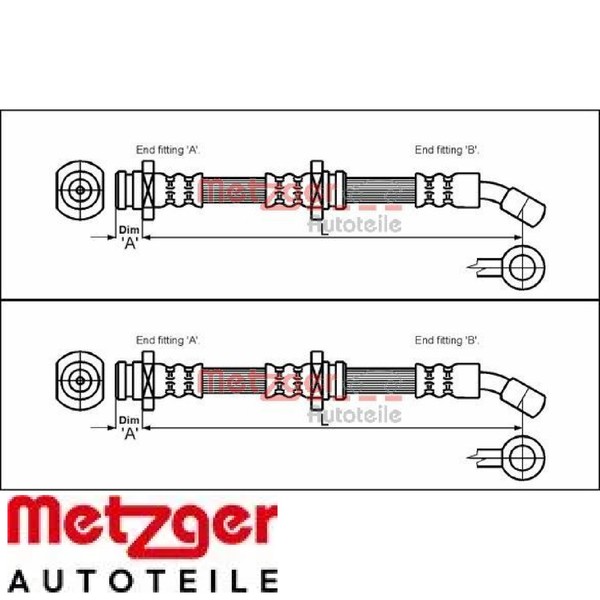 2X Bremsschlauch Metzger 4110081 2 BremsschläUche Rechts Links Vorne-image
