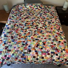 Handmade Patchwork Quilt 71x79 In Multicolor Puff Tufted Boho Throw Blanket