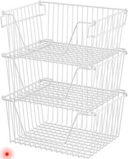 Wire Baskets Stacking Bins for Storage Pantry Fridge Bathroom Organization 3 pk