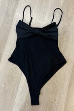A New Day Black Bow Accent Women's Bodysuit Size L Snap Closure