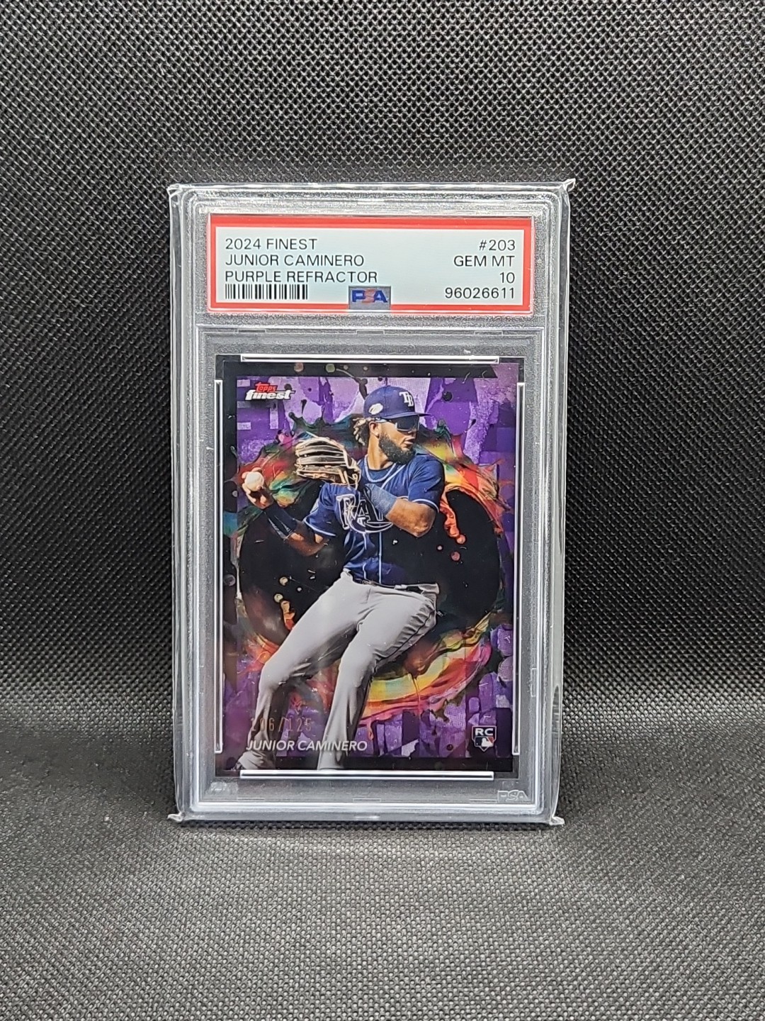 2024 Topps Finest - Rare Junior Caminero #203 Purple Refractor /125 (RC)