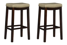 Linon Claridge Bar Stools Beige Faux Leather 2-Pack 32" Seat Height