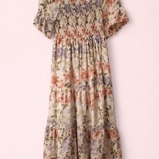 Floral Smocked Midi Dress Puff Sleeve Cottagecore Boho  Women’s Prob 1XL