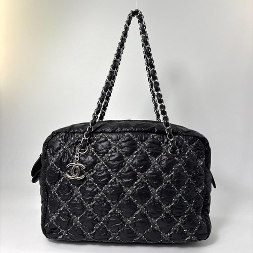 CHANEL Paris Byzance Quilted Leather CC Chain Shoulder Tote Bag Black Women