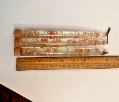 3 Vintage MCM Acrylic Lucite Candlesticks Clear w/ Gold Flecks 8'' Decor ONLY