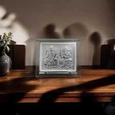 Pure Silver Laxmi Ganesh Frame Tabletop Stand Suitable for Gifting 4x3.5 In
