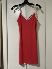 Forever 21 Pink-Red Tie Strap Mini Dress with White Trim Size Large