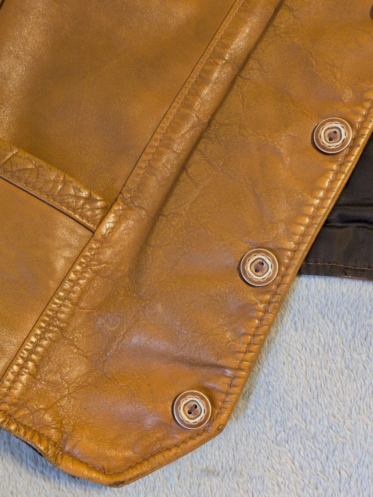 Vtg Rancher Leather Yoke Vest Schott XL USA Distressed Cowboy Cut MC Motorcycle - product detail image 11