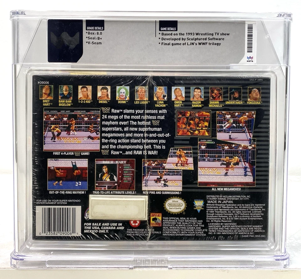 WWF Raw Super Nintendo SNES New 1994 Factory Sealed WATA Graded 8.0 B+ POP 2 - Image 3 of 4