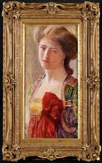 19th CENTURY FRENCH OIL ON BOARD PORTRAIT OF A YOUNG GIRL MONOGRAMMED