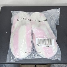 Victoria's Secret Pink White Striped Faux Fur Slip-On Women's Slippers Size L