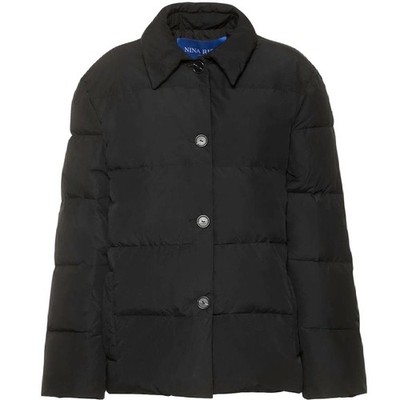 NINA RICCI Down Padded Quilt Jacket Button Overshirt Taffeta Chore F42-44 XL-2XL
