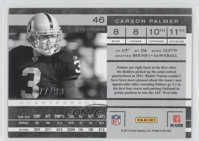 2011 Playoff Contenders Playoff Ticket /99 Carson Palmer #46 - Image 2 of 2