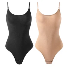 Women’s Body Shaper Bodysuit – 2-Pack Seamless Tank Thong with Tummy Control