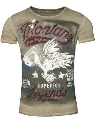 Key Largo Herren T-Shirt Montana Biker Print Motiv vintage Look tiefer Rundhals