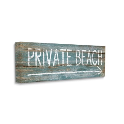 Stupell Rustic Distressed Private Beach Sign Right Arrow Blue 13 x 30