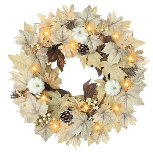 Realistic Fall Wreath with Lights, 22