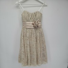 Womens Intrigue Formal Dress Beige Silver Size 4 Floral Lace