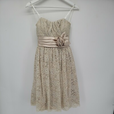 Womens Intrigue Formal Dress Beige Silver Size 4 Floral Lace