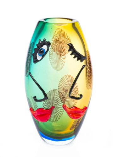 Glasvase Tischvase Gesicht moderne Kunst im Murano Stil Vase Blumenvase Glas - Bild 1 von 6