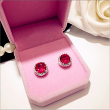 2Ct Round Cut Lab Created Ruby Halo Stud Women's Earrings 14K White Gold Plated