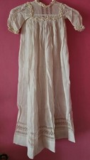ANTIQUE 1830 S CHILD'S LONG WHITE DRESS GOWN WITH LACE AND AMAZING DETAIL 37" L