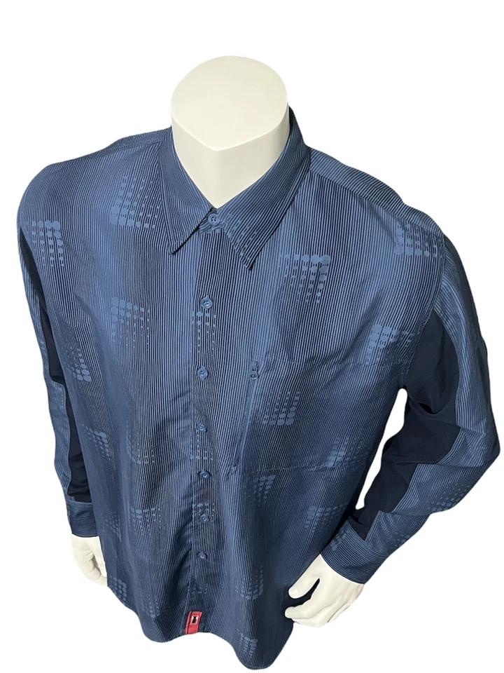 Bugle Boy Geometric Men’s Shirt Size Large L Blue Long Sleeve Vented Button Down - Image 4 of 4