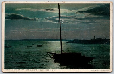 #ad Sunset Off Fort McHenry Baltimore Maryland Unposted ANTIQUE Postcard 8219 $7.49