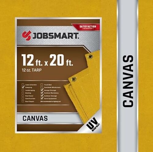 JobSmart 12X20 120Z Industrial Heavy-Duty Canvas Tarp 12 ft. x 20 ft. Yellow