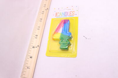 (6-Pk) Unique Rainbow Number 4 Birthday Candle Multicolor 2.75''