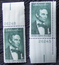 US 1¢ stamp SC #1113 Beardless Abraham Lincoln MNH 1958 single with plate number