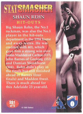 1995 AFL SELECT [STAT SMASHER] CHASE CARD - SS1 Shaun REHN (ADELAIDE CROWS)
