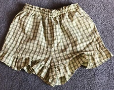 Paperbag Plaid Ruffled Shorts Womens 8 Yellow Green  Pull On Boho Beach Preppy