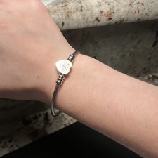 Women s Silver Tone Cable Bangle Bracelet 7 1/4 Inch Letter / Initial B Heart