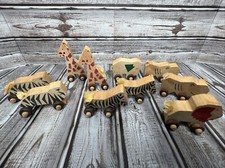 VINTAGE ROLLING HEAVY WOODEN NOAH'S ARK ANIMALS ONLY Not Complete Lot Of 10