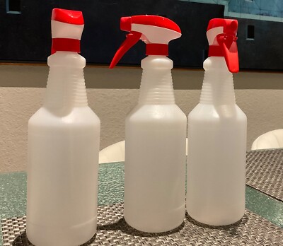 plastic spray bottle with trigger sprayer, 32 oz (3 pack) USA chemical resistant
