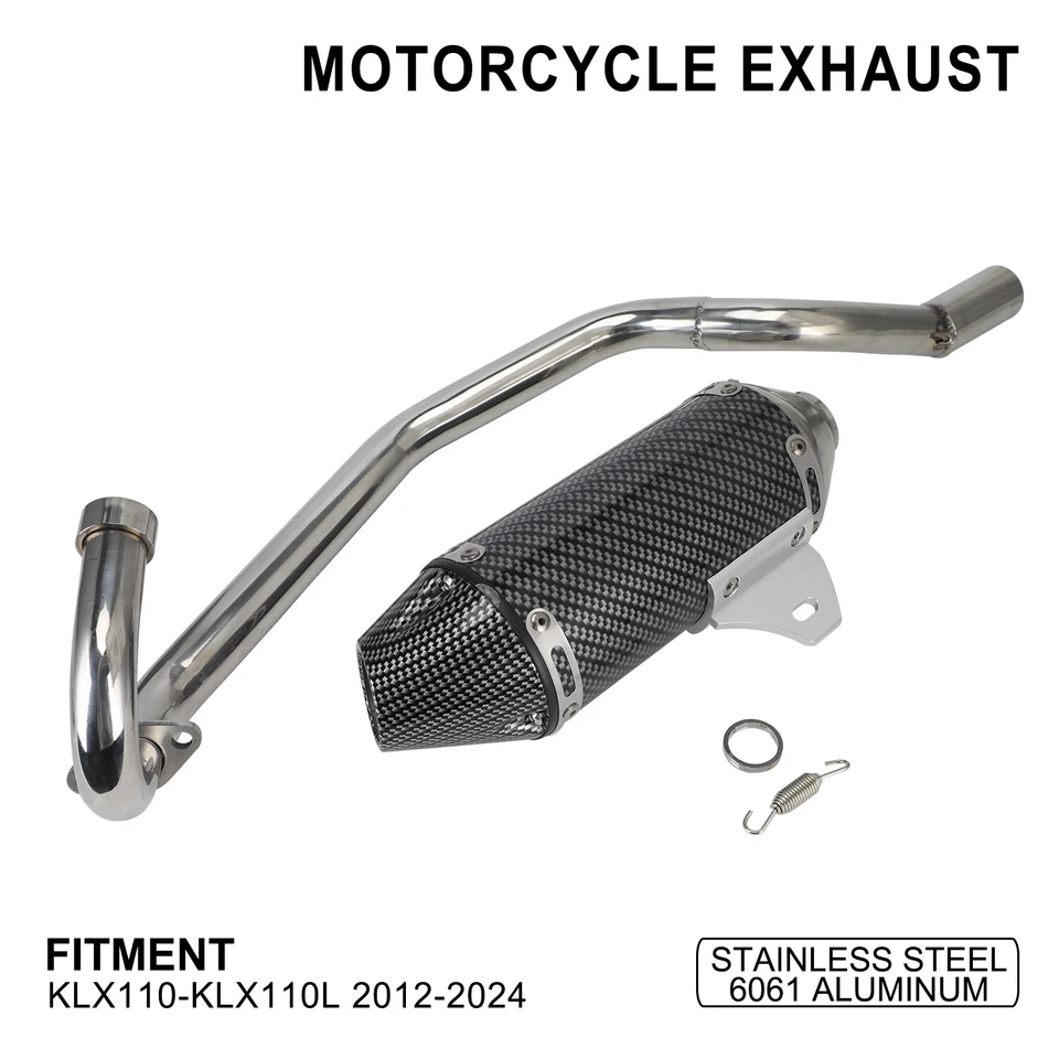 For KLX110 Dirt Bike Exhaust Pipe Carbon Fiber For KLX110/110L 2012-2024 - Image 2 of 4
