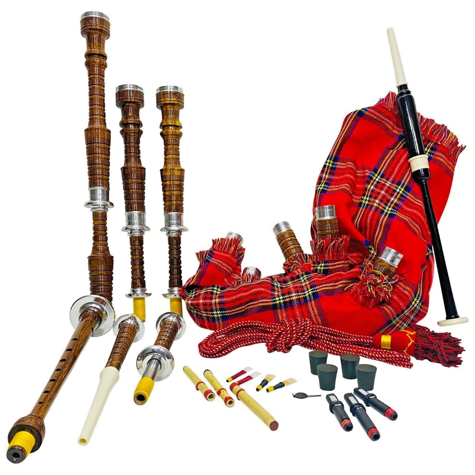 Gaitas Scottish Highland Monturas Plateadas Completas Acabado Natural con Bolsa + Libro de Tutoría Foto 2 de 4