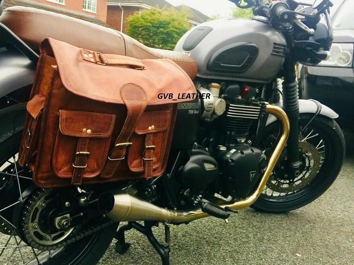 Handmade Bag Wala 2 X Motorcycle Side Pouch Brown