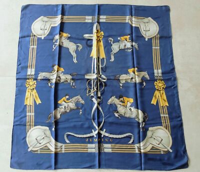 Hermes - Seidentuch - Jumping - von Philippe Ledoux - 90 x 90 cm - blau