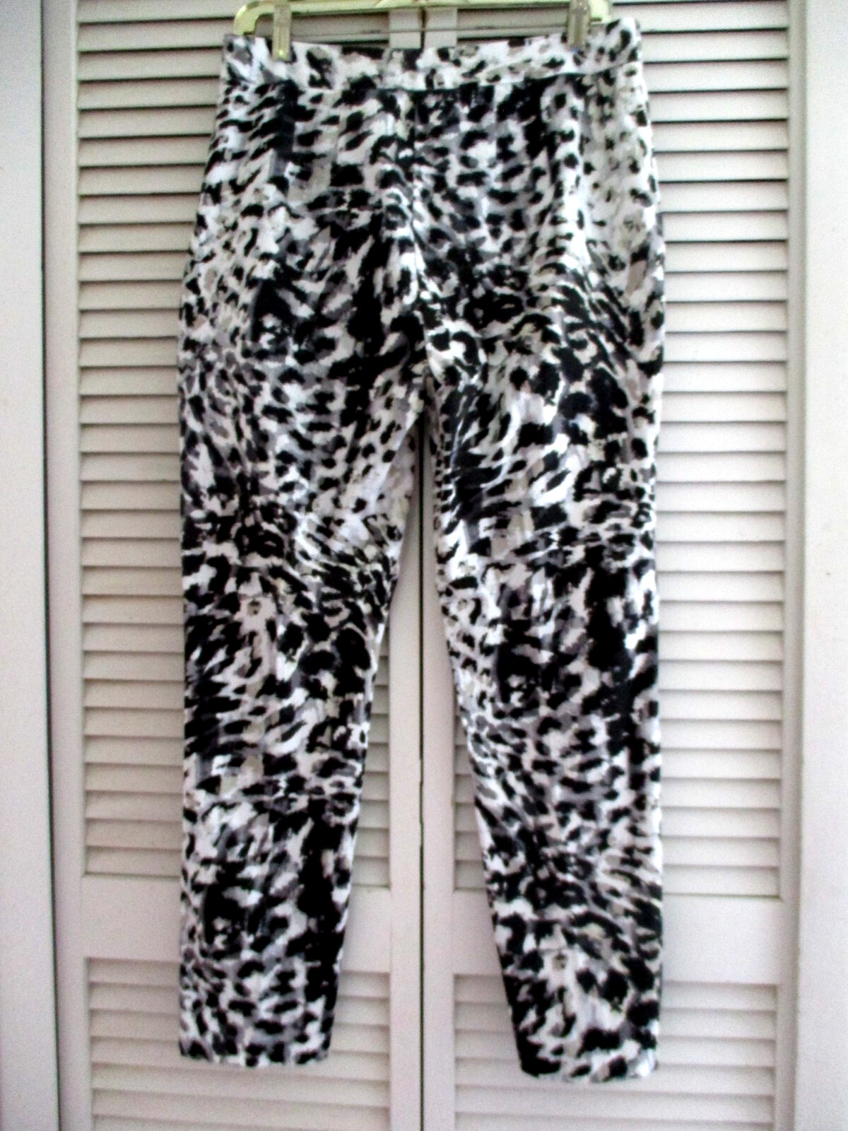 NATORI CROPPED PPANTS COTTON BLEND  LEOPARD PRINT MULTICOLOR WHITE  8 NEW