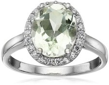 Sterling Silver Size 7 Oval Genuine Green Amethyst  CZ Frame Ring 2.57 cttw 75