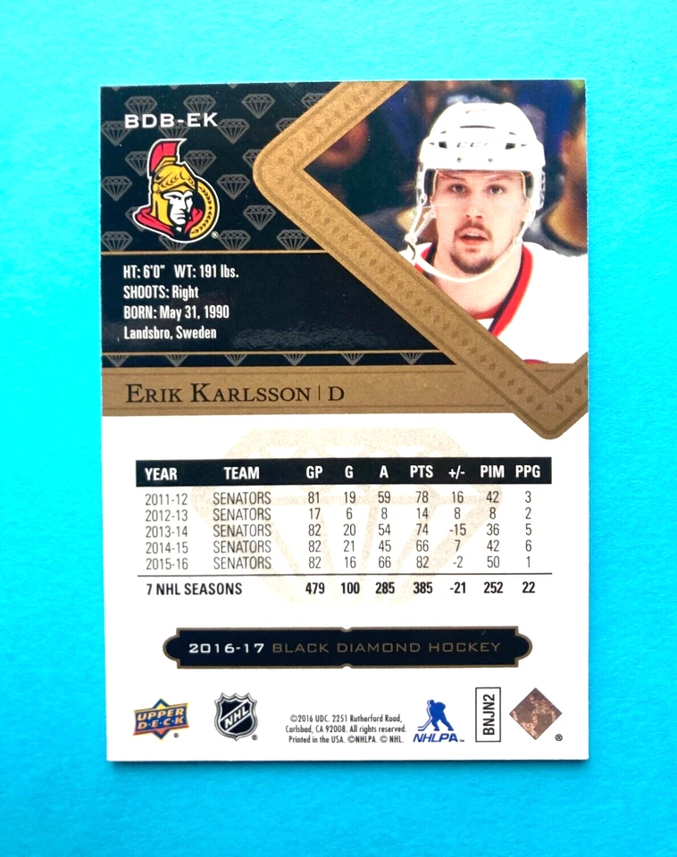 Erik Karlsson 2016 Upper Deck Black Diamond  090/249 #BDB-EK Senators - Image 2 of 2