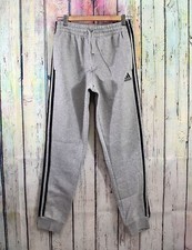 Men's Adidas Essentials French Terry Tapered Cuff 3 Stripe Pants SMALL Gray NWT